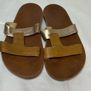 OluKai Tan and Gold Women's Sandals